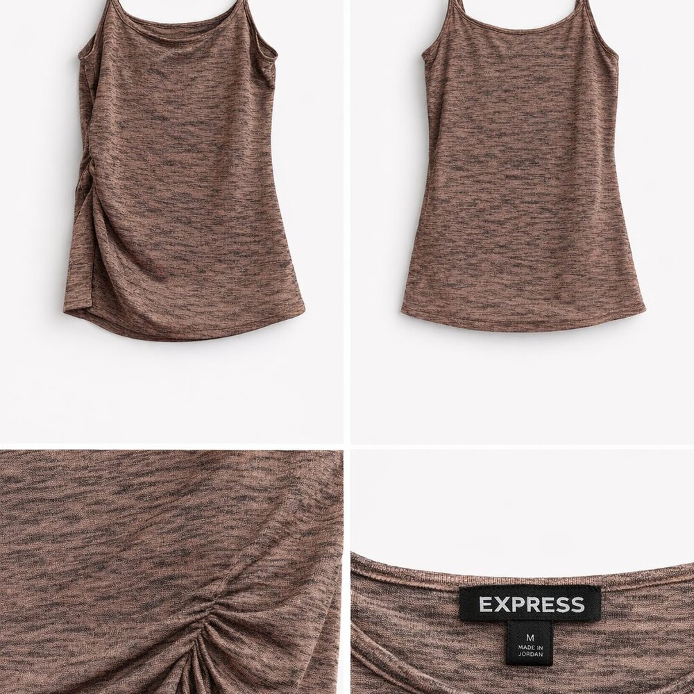 Express Ruched Side Cami Top Size M | Brown Sleeveless Stretch Tank Blouse - Picture 2 of 6